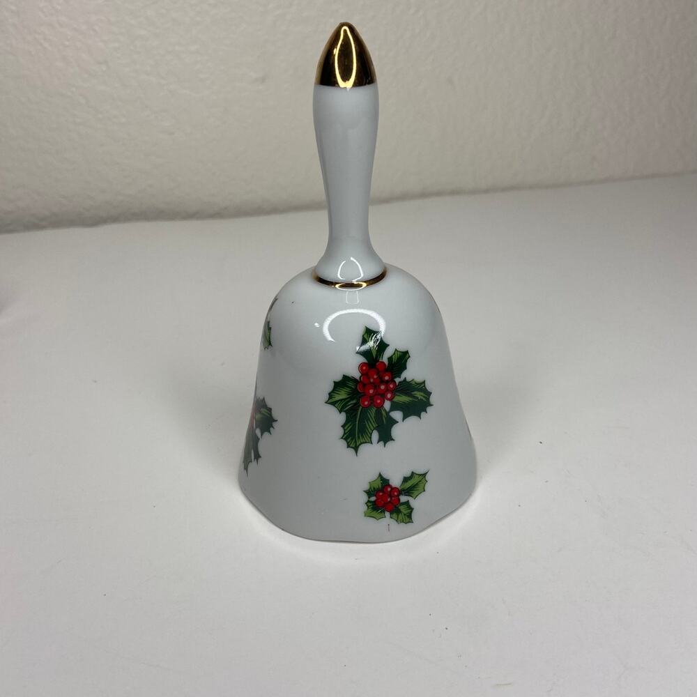Vintage Japanese Holiday Holly Leaf Ceramic Bell